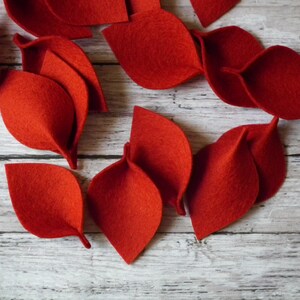 Brick colored felt leaves for petal toss, red 100% merino wool, made to order