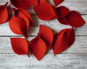 Brick colored felt leaves for petal toss, red 100% merino wool, made to order