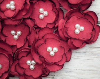 1 inch raspberry satin flower embellishments