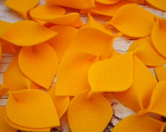 Marigold colored felt leaves for petal toss, orange 100% merino wool, made to order