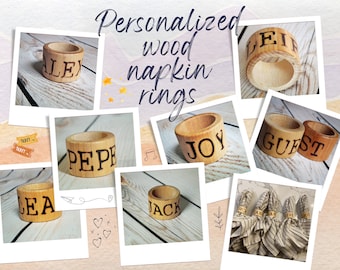 Personalized wood napkin rings with your name choice, rustic wedding decor, wood home decor, minimalist napkin rings, place card alternative