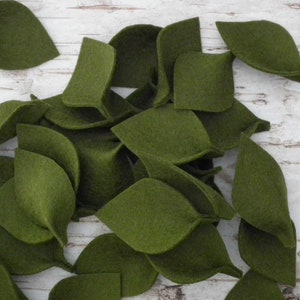 Olive green felt leaves for petal toss, 100% merino wool artificial leaves, made to order image 4