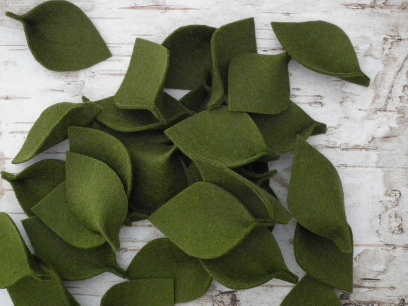 Olive green felt leaves for petal toss, 100% merino wool artificial leaves, made to order image 4
