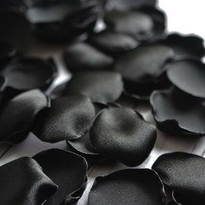 Black satin rose petals, artificial flower petals