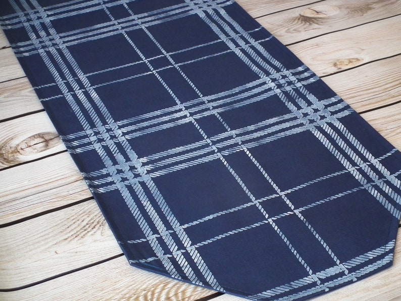 Short Navy Blue Plaid Table Runner for End Tables Bureau Etsy