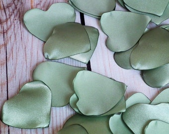 Heart shaped celery colored satin rose petals, artificial green flower petals