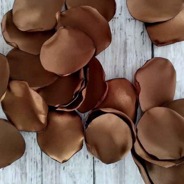 Molasses colored satin rose petals, artificial brown flower petals