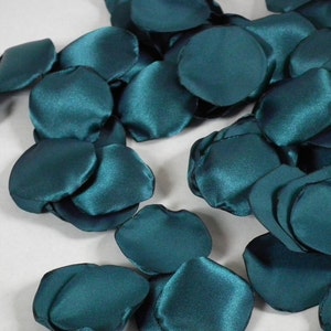 Teal satin rose petals, artificial peacock colored flower petals, made to order