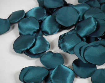 Teal satin rose petals, artificial peacock colored flower petals, made to order