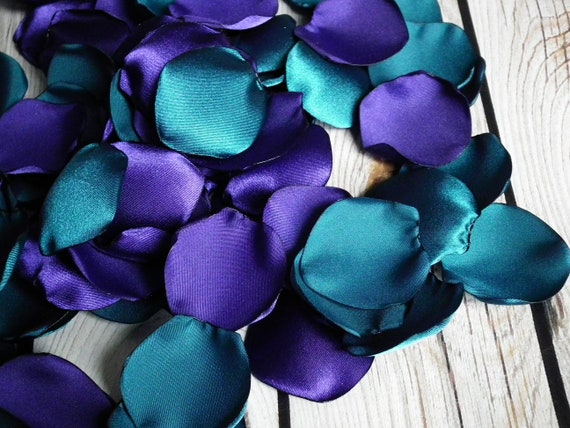 Purple and Teal Satin Rose Petals Blend Artificial Peacock