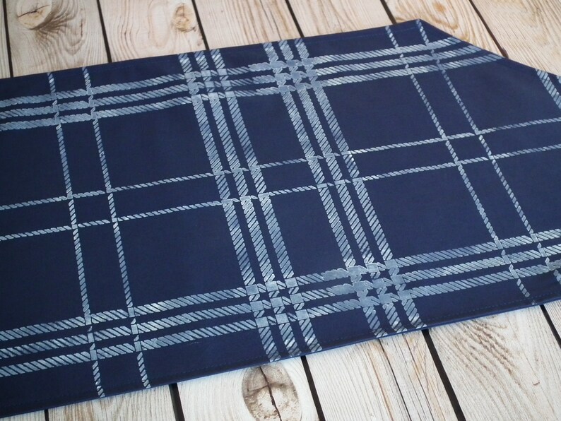 Short Navy Blue Plaid Table Runner for End Tables Bureau Etsy