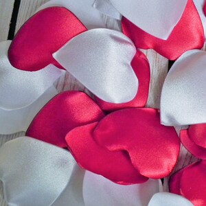 Heart shaped red and white satin rose petals, for wedding aisle, reception, 40th ruby anniversary, artificial flower petals, made to order image 3