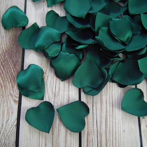 Heart shaped dark green satin rose petals, emerald jewel toned flower petals, made to order