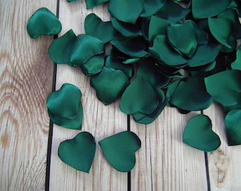 Heart shaped dark green satin rose petals, emerald jewel toned flower petals, made to order