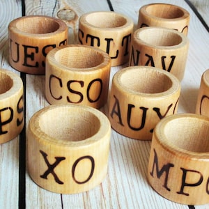 Personalized wood napkin rings with your rank/title, military banquet place cards, wooden place settings, minimalist napkin rings