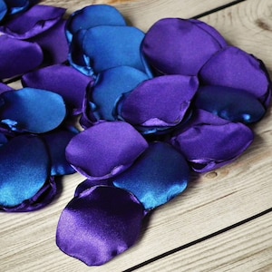 Purple and royal blue satin rose petals blend, flower girl basket petals, aisle decor, table scatter, vase filler, made to order