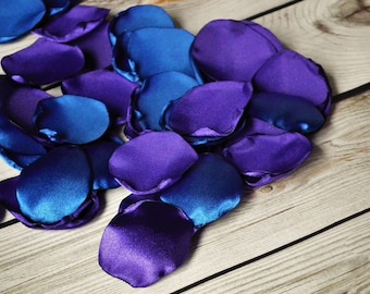 Purple and royal blue satin rose petals blend, flower girl basket petals, aisle decor, table scatter, vase filler, made to order