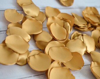 Antique gold colored satin rose petals, artificial gold flower petals