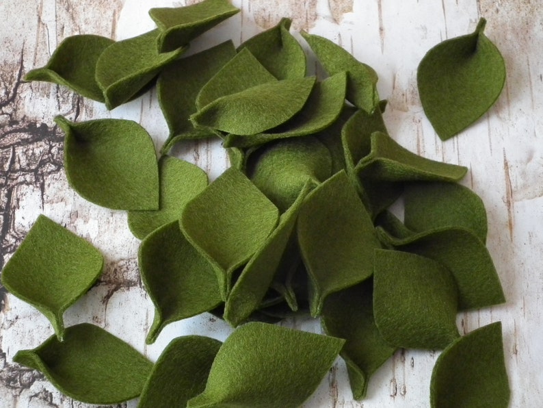 Olive green felt leaves for petal toss, 100% merino wool artificial leaves, made to order image 1