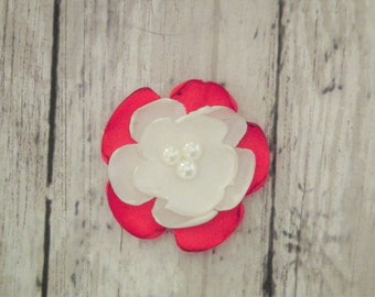 Handmade Floral Fabric Flower with Beaded Center - White & Red Beaded Native Flowers - Red Fabric - 449 main image 4