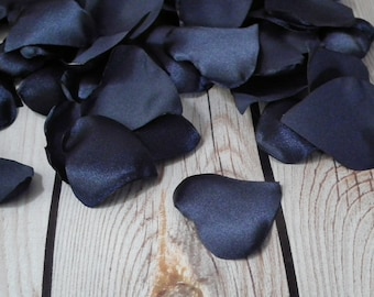 Heart shaped navy satin rose petals, artificial blue flower petals