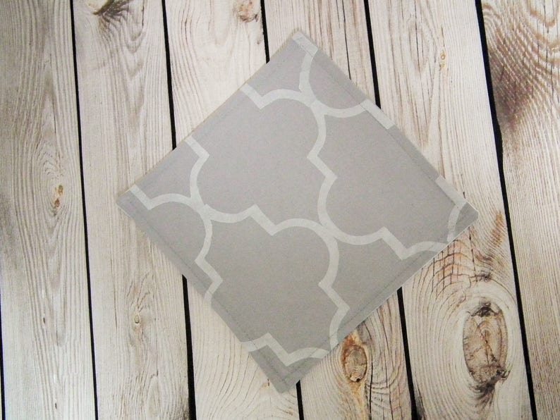 20cm x 20cm stenciled gray fabric dinner serviette 8 x 8 inch silver quatrefoil cloth napkin