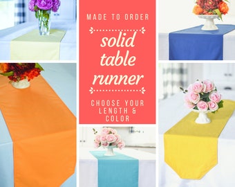 Solid table runner, choose your color and size, wedding table linens, banquet runners, graduation party, dining room decor, made to order