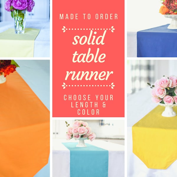 Solid table runner, choose your color and size, wedding table linens, banquet runners, graduation party, dining room decor, made to order