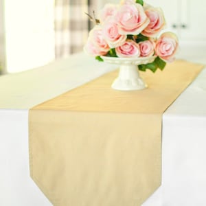 Solid camel colored table runner, neutral dining decor