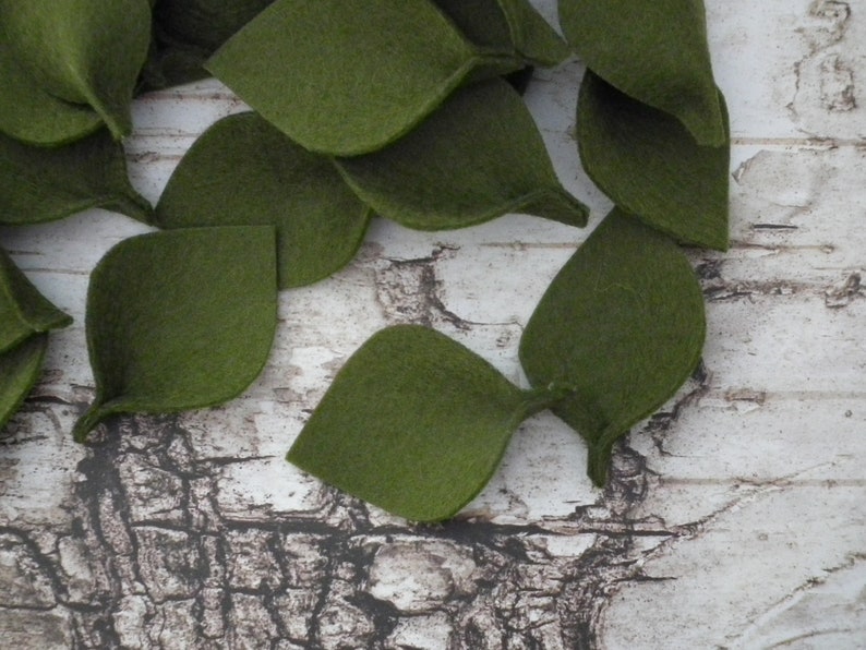 Olive green felt leaves for petal toss, 100% merino wool artificial leaves, made to order image 5