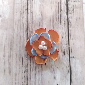 1-Zoll-Antikgold und Blau Satin Blumen Verzierungen, mit faux Perle Mitten