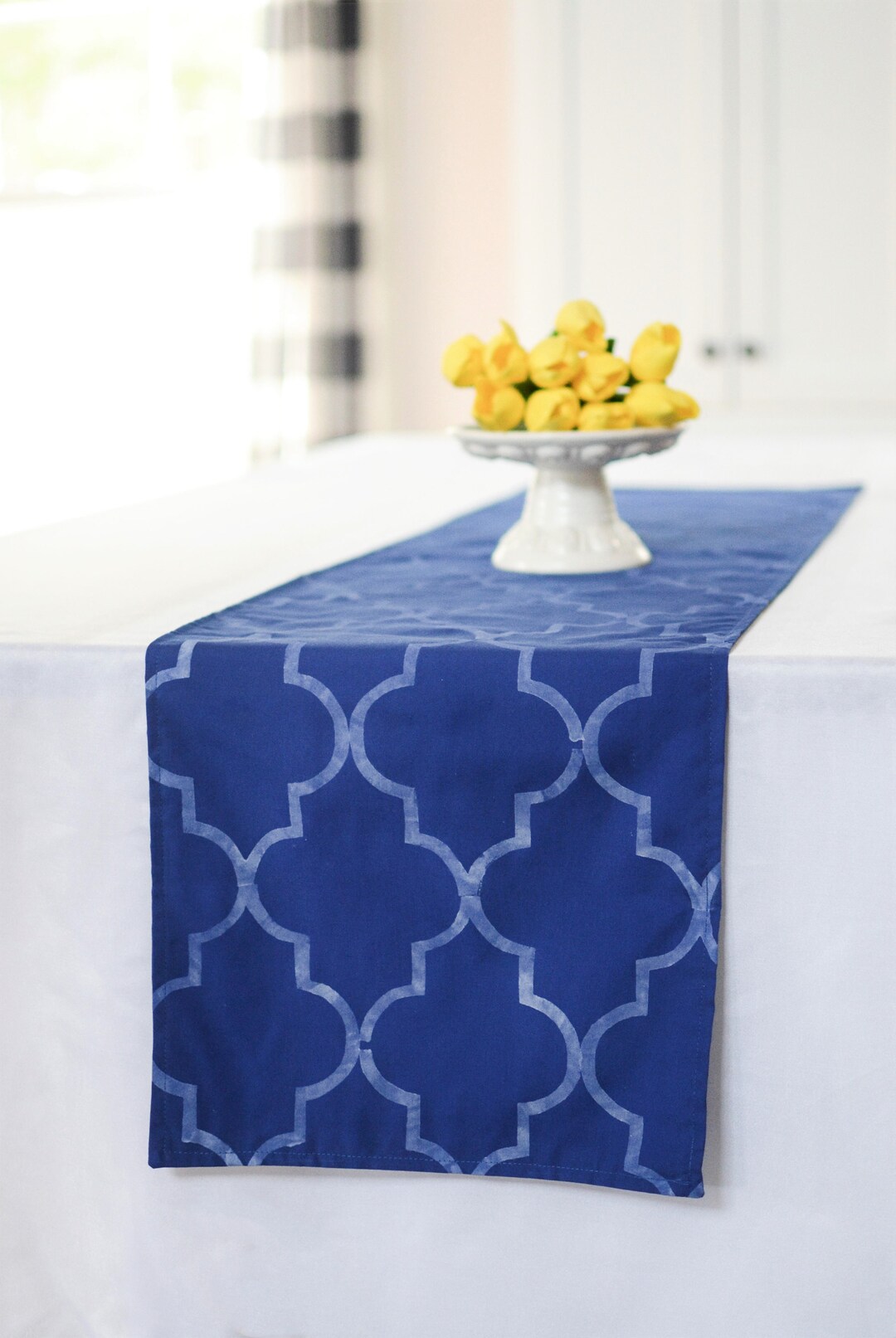 Royal Blue Table Runner, for End Tables / Wedding Altar, Stenciled