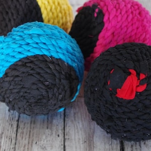 Black, blue turquoise, hot pink, pencil yellow, and red decorative balls, 3 inch (7cm) centerpiece fillers, rag ball home decor