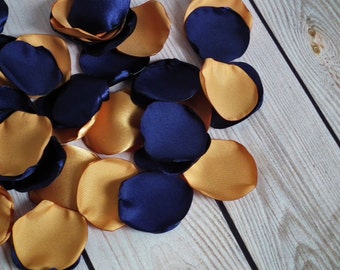 Antique gold and navy satin rose petals blend, flower girl basket, aisle, table scatter, vase filler, artificial petals, made to order