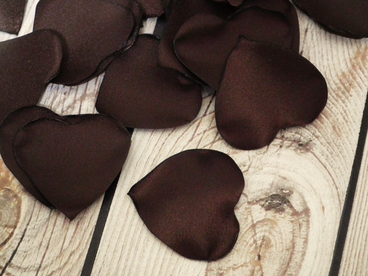 Heart shaped brown rose petals, artificial satin flower petals