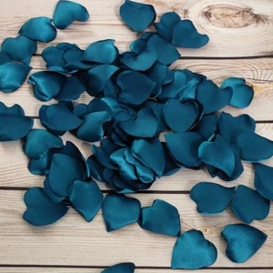 Heart shaped teal satin rose petals, artificial blue green flower petals image 3