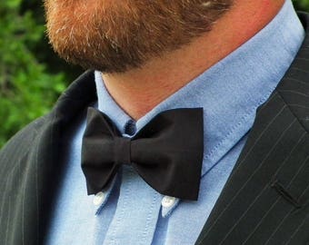 Men's clip-on black bow tie; formal wedding, prom, recital, made to order