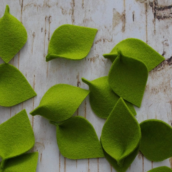 Spring green wool felt leaves for petal toss, flower girl leaves, spring wedding, 100% merino wool felt, made to order