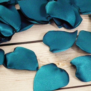 Heart shaped teal satin rose petals, artificial blue green flower petals image 4