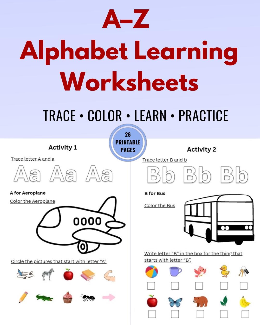 Preschool Alphabet Worksheets | A-Z Letter Tracing, Coloring ...