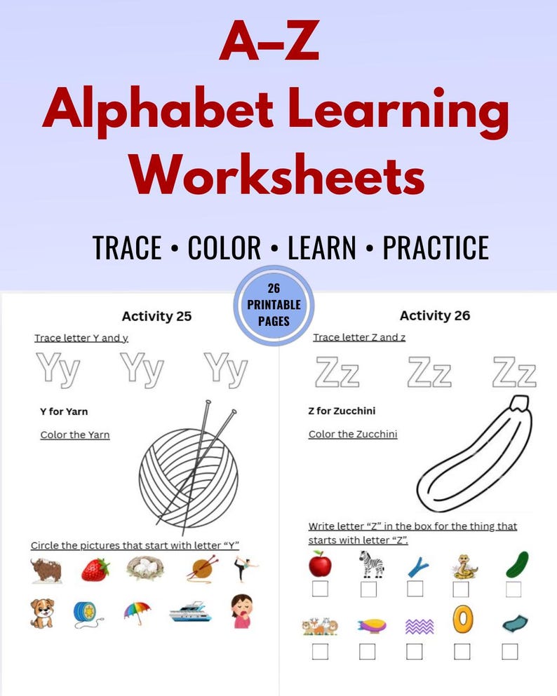 Preschool Alphabet Worksheets | A-Z Letter Tracing, Coloring ...