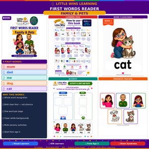 Family and Pets Flashcards | SEN Visual Learning Book | Down Syndrome Printable | First Words Reader | Speech Therapy PDF