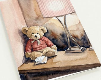 Nostalgic Teddy Bear Watercolor Greeting Card Pack, Hand-Painted Keepsake Stationery, Warm Comfort Gift for Friends, Pack of 10 Folded Cards