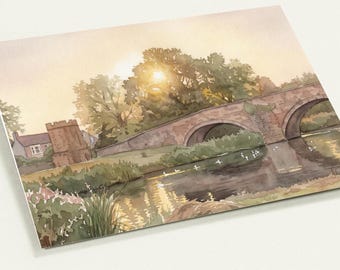 Nungate Bridge and Dovecot Greeting Cards, River Tyne Art, Personalized Stationery Set, Scenic Landscape Notecards, 10 Pack
