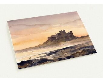 Bamburgh Castle and Beach Greeting Cards, Personalized Stationery Set, Custom Folded Cards, Gift for Loved Ones, Pack of 10