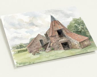 Preston Mill, East Linton Art Greeting Card, East Lothian Landscape, Pack of 10, Blank Inside.