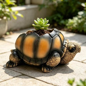 カメ型樹脂製プランター – 小型多肉植物鉢、かわいいガーデンデコレーション、屋内・屋外用植物ホルダー