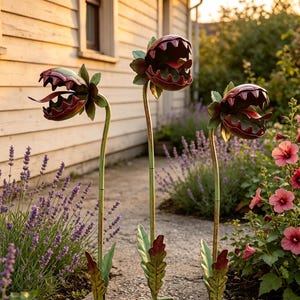 Metal Carnivorous Plant Yard Art, Gothic Outdoor Decor, Whimsical Garden Sculpture, Outdoor Plant Lover Gift，Venus Flytrap Garden Stake