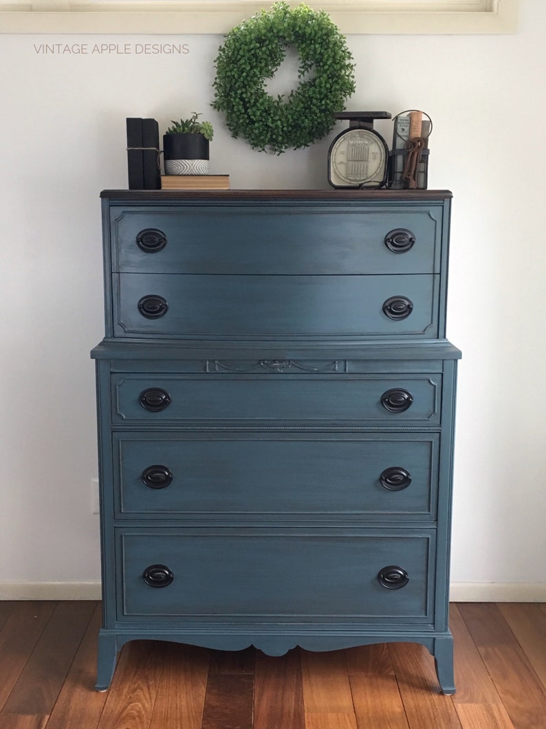 Sold Blue Thomasville Dresser Tallboy Mahogany Farmhouse Etsy