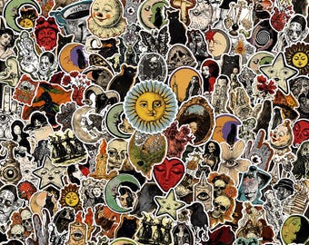 Paquete de 100 pegatinas góticas de bruja, calcomanías de tarot vintage de vinilo impermeable, calavera, luna y sol de estilo academia oscura para portátil, botella de agua y diario.